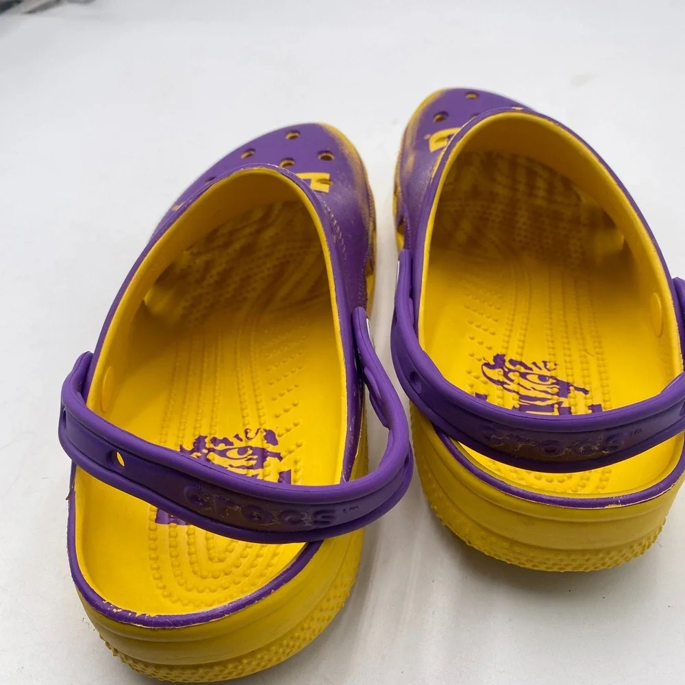 LSU Crocs Classic Clog Shoes Mens 8 Womens 10 Purple Yellow Tigers Fan Gear NCAA